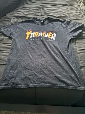 Thrasher Black Short Sleeve Tee with Flame Logo